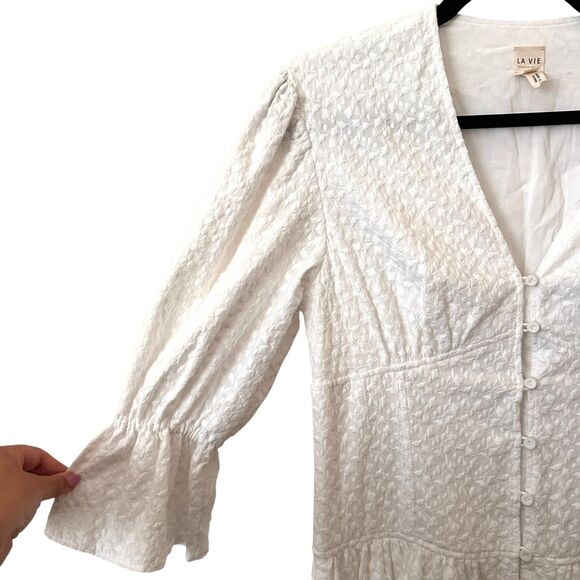 LA VIE REBECCA TAYLOR Leaf Embroidered Button Front Dress White XS - Picture 6 of 7